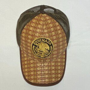 Ensenada Mexico Woven Reed Snapback Hat Brown Mesh Back Baseball Trucker Cap
